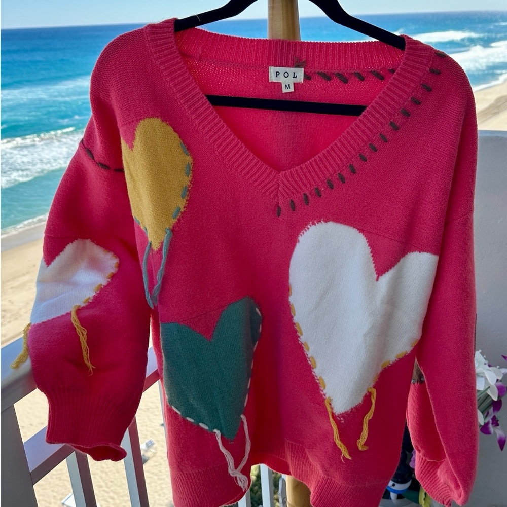 POL Pinkish Sweater with Heart Patterns